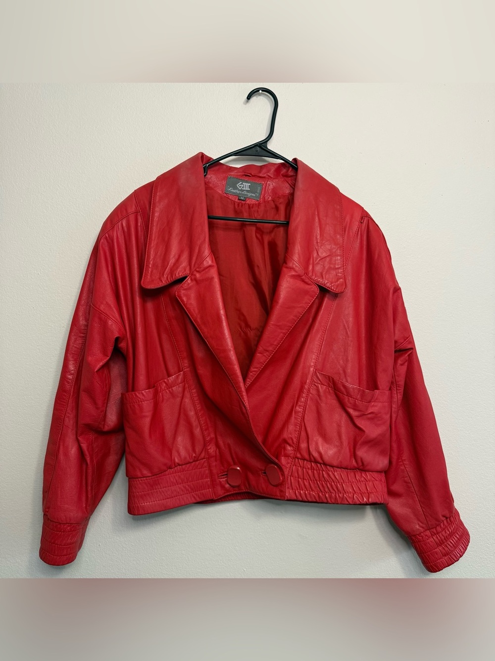 Red 80s genuine leather vintage jacket